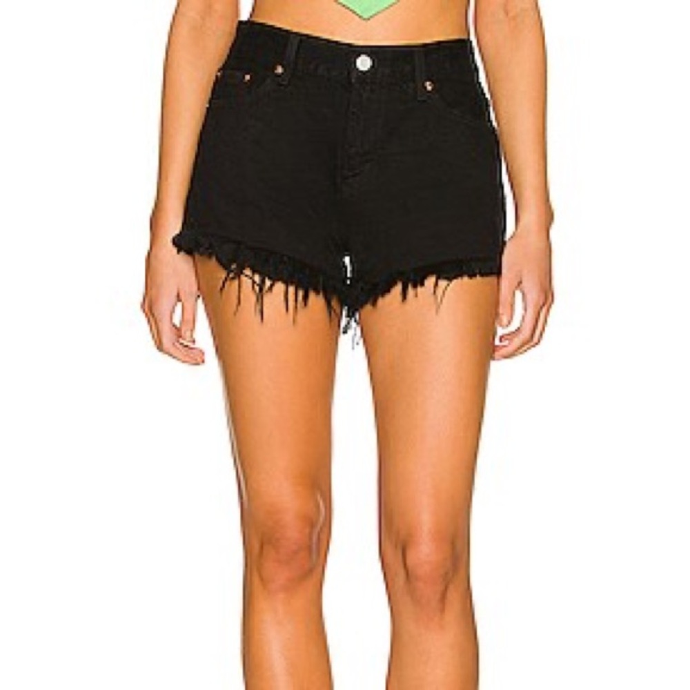 Pistola NWT‎ Revolve Gigi Low Rise Cutoff Black Frayed Hem Denim Shorts